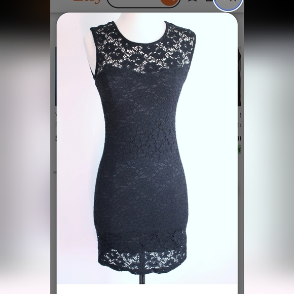 💚5/$25 Poof! Black Stretchy Lace Overlay Bodycon Mini Dress Size Small Tight - Picture 7 of 8